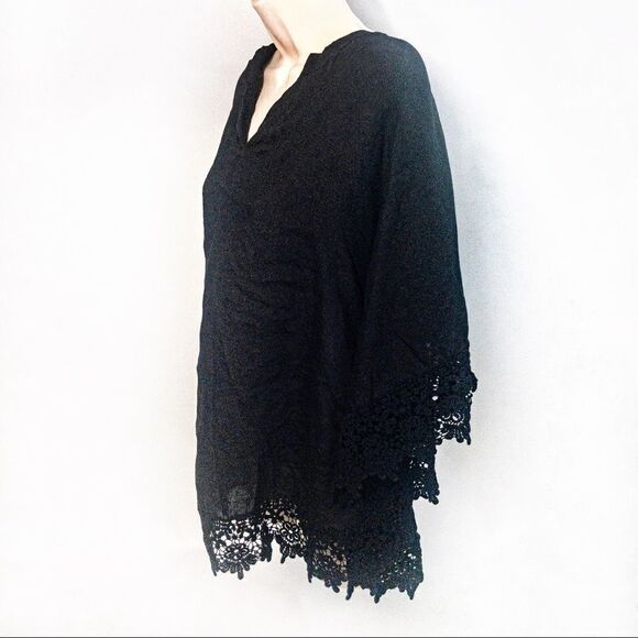Black Linen Batwing Poncho Top Made in Italy Sz S/M - Picture 2 of 8